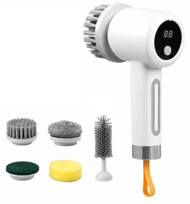 Produktbild von Akku Reinigungsbürste elektrisch, kabellose Scheuerbürste mit 5 Aufsätzen, 2 Stufen, für Bad, Dusche, Küche und Fliesen