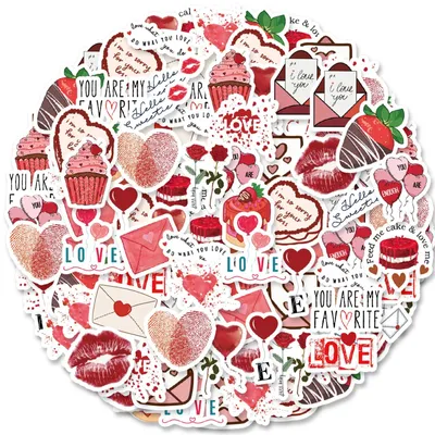 Obrázok produktu pre Nálepky na Valentína, 92 kusov, tenké vinyl, vhodné na vlastnoručné dekorácie