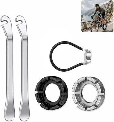 Produktbild von Fahrradwerkzeug 5-teilig, Reifenheber und Speichenschlüssel, Stahl, für Fahrradreparatur