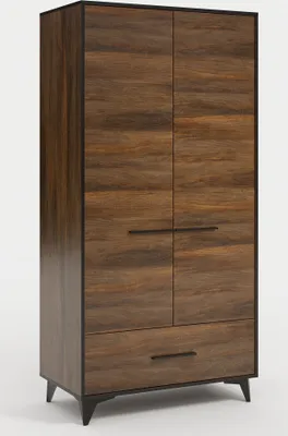Produktbild von Furniture24 Kleiderschrank Frida S2D1S Schrank 2 türiger mit Schublade Shirin Nußbaum