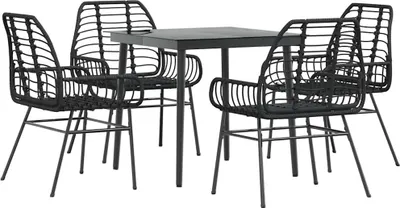 Immagine prodotto di vidaXL set da pranzo da giardino a 5 pezzi in polyrattan nero in vetro