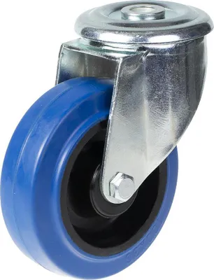 Immagine prodotto di ruota girevole da 100 mm con gomma elastica blu su ruota centrale in nylon