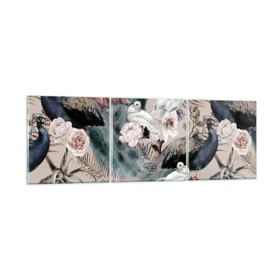 Produktbild von Bilder auf glas - 3 Teile - Pfauen Squab Flamingos - 90x30cm - Glasbilder - Wandbilder - Bilder - zum Aufhängen bereit - Wanddekoration aus Glas - Glas Bilder - Wandbild auf Glas - GCA90x30-4890