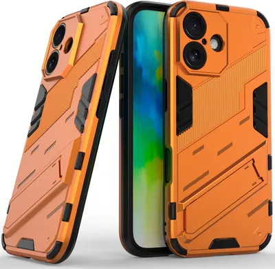Produktbild von Armor Hülle für iPhone 16 Hybrid PC TPU Bumper Stoßfestes Schutzhülle mit Standfunktion Orange