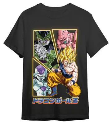 Obrázok produktu pre Tričko Dragon Ball Z s motívom záporákov a Goku, čierna farba, veľkosť M