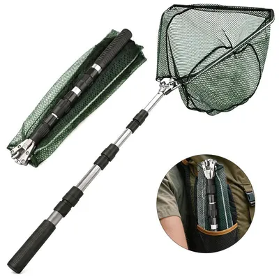 Produktbild von 130 cm Teleskop Angelkescher, Faltbarer Kescher Angeln mit Langem Griff, Teich- & Karpfenkescher für Erwachsene & Kinder, Tragbar und Robust