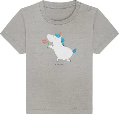 Produktbild von Mr. & Mrs. Panda Babyshirt Einhorn Blume 12. - 18. Monat - Heather Grey - Geschenk, Baby T-Shirt, Partner, Liebe, , Kleinkind, Shirt, Einhörner, Unicorn, Antrag