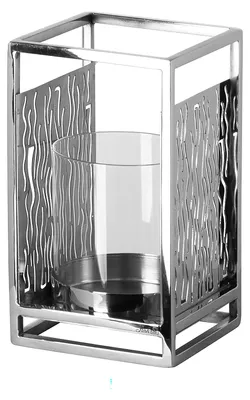 Produktbild von NICOSA Windlicht mit Glas - H. 17cm - silberfarben - Edelstahl Glas