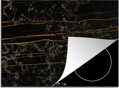 Produktbild von KitchenYeah© Herdabdeckplatte Marmor - Schwarz - Gold - Ader , 65x52cm, Küche Deko, Glaskeramikkochfeld Herdabdeckung, Abdeckplatte fùr Kochfeld