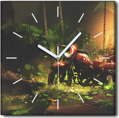 Produktbild von Coloray Uhr auf Leinwand 30x30 cm Wand Uhr Dekoration Wohnzimmer Segeltuch weiße Zeiger -Verlassener Motor Rost.