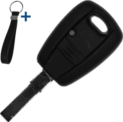 Produktbild von Auto Schlüssel Silikon Schutz Hülle + Schlüsselband Schwarz kompatibel mit FIAT Panda Brava Bravo Punto Stilo 1 Tasten Funk Fernbedienung