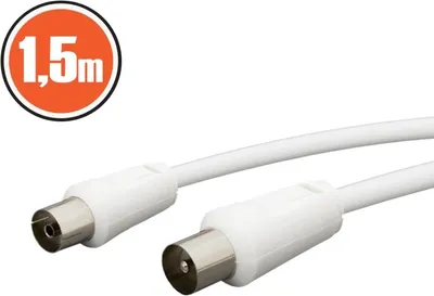 Produktbild von Koaxial-Antennenkabel 1,5 Meter – Koaxialstecker auf Koaxialbuchse – Weiß – Geeignet für Fernseher, Decoder und Multimedia-Geräte [20112]