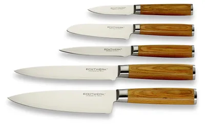 5-teiliges Damastmesserset mit Holzgriffen