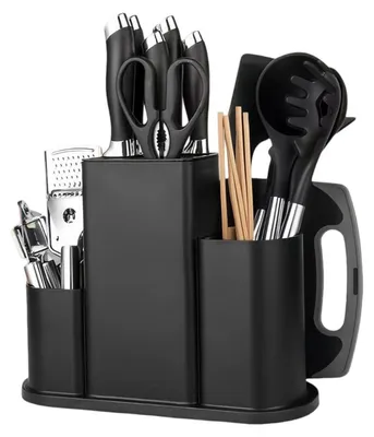 Produktbild von Messerblock 4 in 1 Quadrat Schwarz mit Besteckständer & Abflusslöchern