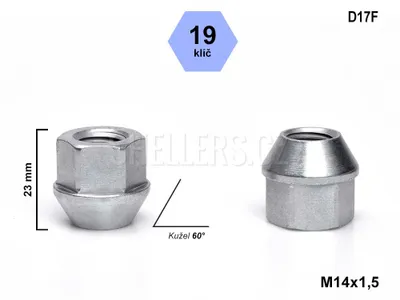 Obrázok produktu pre Kuželová otvorená matica M14x1,5, kľúč 19, D17F, výška 23 mm