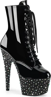 Produktbild von STARDANCE-1020 Pleaser Damen Plateaustiefeletten schwarz Lack Multi silber Strass