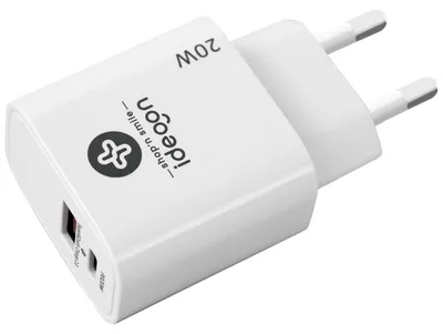 Produktbild von USB Ladegerät, weiss, 2 Ports, 1x USB-C und USB-A, 20 W, Power Delivery 3.0 für schnelles Laden von iPhone, Samsung, Huawai, Xiaomi