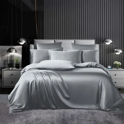 Produktbild von Bettwäsche Set Satin 135x200cm 4teilig Hellgrau mit Reißverschluss
