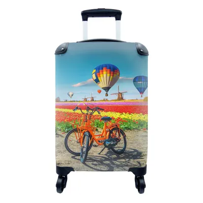 Produktbild von MuchoWow® Koffer Handgepäck Trolley Rollkoffer Kleine Reisekoffer mit 4 Rollen - Heißluftballon - Orange - Tulpen - Cabin Size < 55x40x23 cm & 55x40x20 cm - Fotokoffer - Kabinenkoffer - Boardgepäck - Reise-Box - Reisekoffer - Reisegepäck - Koffer mit Bild - Trolley für Kinder