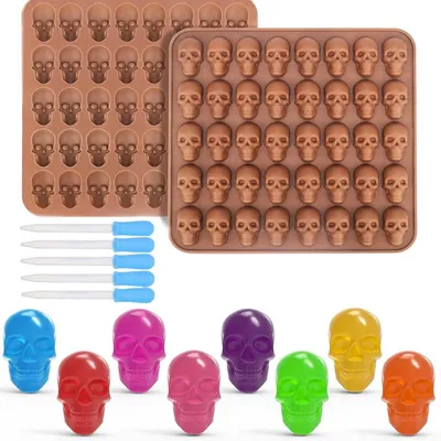 Image de Moules en silicone en forme de crâne, avec 40 cavités pour bonbons et glaçons, adaptés au contact alimentaire