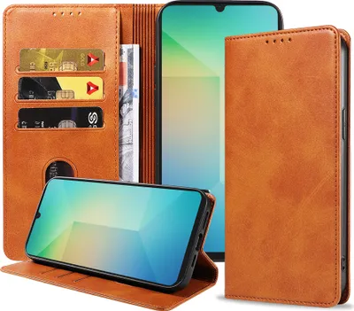 Produktbild von Smartphonica Handytasche passend für Samsung Galaxy A06 Kunstleder mit Magnetverschluss und Kartenhalter Buchhülle mit Klappe - Braun