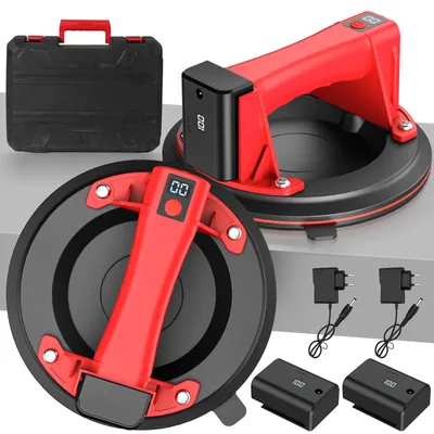 Immagine prodotto di Ventosa professionale per piastrelle - 20 cm - Capacità di carico 200 kg - Display digitale - Adatta per piastrelle, granito e lastre di metallo - Confezione da 2 - Colore: rosso