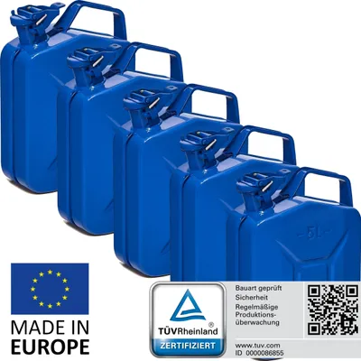 Produktbild von BW® Kraftstoffkanister Metall Benzinkanister 5x 5 Liter - Blau RAL 5005 - UN-Zulassung - Hergestellt in Europa