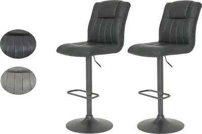 Produktbild von 2er Set Barhocker Elke-Bezug Mikrofaser Anthrazit-höhenverstellbar-360° drehabr-Pulverbeschichtung