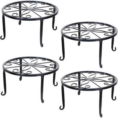 Zdjęcie produktu dla Podstawka pod kwiaty stojak na doniczkę - 23 cm - Zestaw 4 szt. - Metal - Czarny
