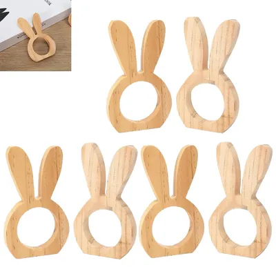 Produktbild von 6 Stück 3D-Hasenohren Dekorationen aus Holz, Niedliche Tisch- und Szenendekoration, Frühlingsgeschenk und Ostergeschenk