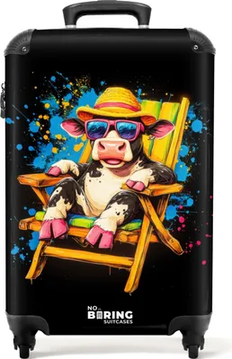 Produktbild von NoBoringSuitcases.com® Koffer Handgepäck Trolley Rollkoffer Kleine Reisekoffer mit 4 Rollen - Lustige Sommerkuh Illustration - Cabin Size < 55x40x23 cm & 55x40x20 cm - Fotokoffer - Kabinenkoffer - BoardgepäckHandgepäck Koffer 55x35x20 cm, 36L,