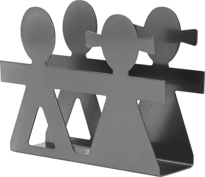 Produktbild von Senkrechter Serviettenhalter mit Jungen- & Mädchen-Motiv, schmiedeeisernes Metall mit Cut-Out Design, silber-schwarzer Tisch-Organizer für Küche & Res