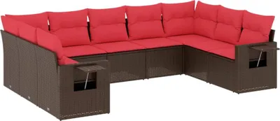 Zdjęcie produktu dla vidaXL 9-częściowa sofa ogrodowa z poduszkami, brązowa, z polirattanu