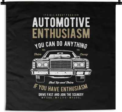 Produktbild von MuchoWow® Wandteppich Wandbehang Mancave - Auto - Zitate - Oldtimer 90x90 cm Tapisserie Dekoration Wandtuch - Wandaufhänger