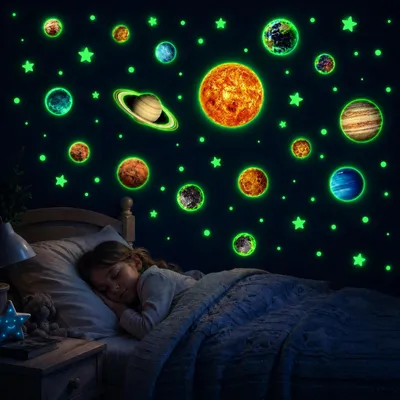 Obrázek produktu pro 757 kusů fosforeskujících planet, samolepky na zeď