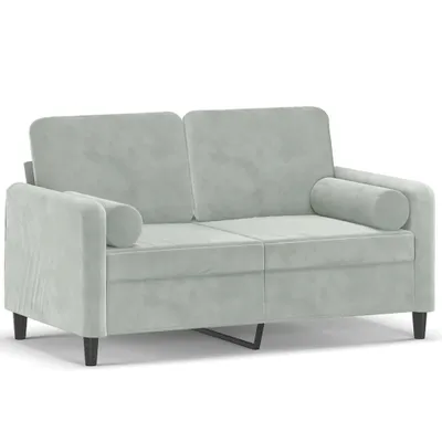 Zdjęcie produktu dla vidaXL 2-osobowa sofa z dekoracyjnymi poduszkami jasnoszary aksamit 120 cm