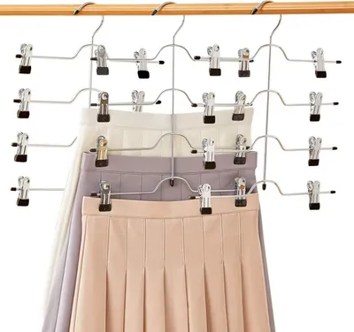 Produktbild von Hosenbügel Platzsparend – Mehrfach-Rockbügel mit Clips, 2er Set, Metall Kleiderbügel für je 4 Hosen/Röcke, Rutschfest