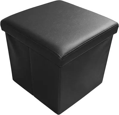 Produktbild von Faltbarer Sitzhocker aus Kunstleder mit Stauraum, 38 x 38 x 38 cm, Sitzwürfel, Sitzbank, Fußhocker, Fußablage und Aufbewahrungsbox, Schwarz