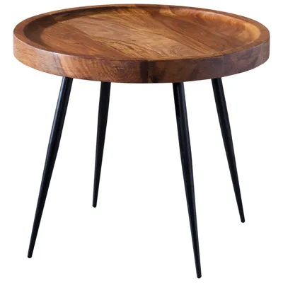 Produktbild von WOHNLING Beistelltisch 46x40x46 cm Sheesham Holz Metall Couchtisch Sofatisch Industrial Style Holztisch Metallbeine Dekotisch Rosenholz