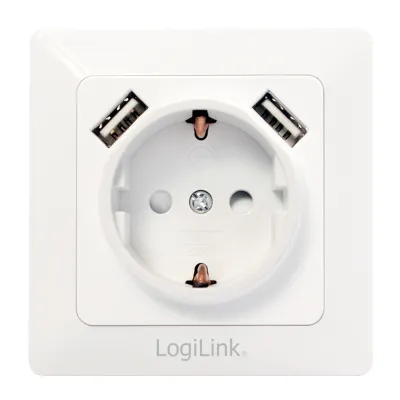 Produktbild von LogiLink Unterputzdose m. 1x Schuko/2x USB-A 5V/2,1A max.