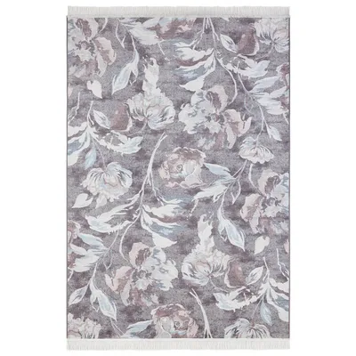 Zdjęcie produktu dla Dywan do salonu 95x140cm, orientalny wzór kremowo szary w kwiaty