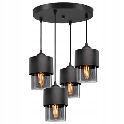 Produktbild von LUXOLAR Pendelleuchten 4 flammig Schwarz mit getöntes Glasschirm E27 60 W, Deckenleuchte für Wohnzimmer, Küchen - Hängelampe Modern Design