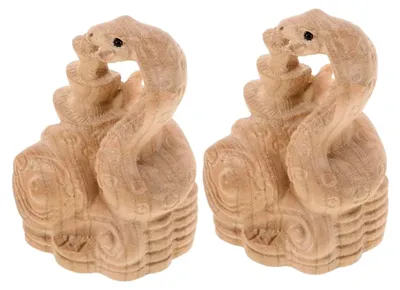 Produktbild von 2-teiliges Holzschlangenfigur Set zur Dekoration für das Jahr der Schlange