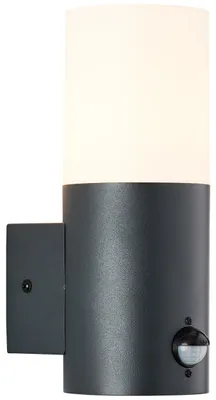 Imagen del producto de BRILLIANT, aplique exterior de pared, de pie, con sensor de movimiento, modelo Aberdeen, color negro, IP44, casquillo E27, 28 vatios, apto para bombillas estándar