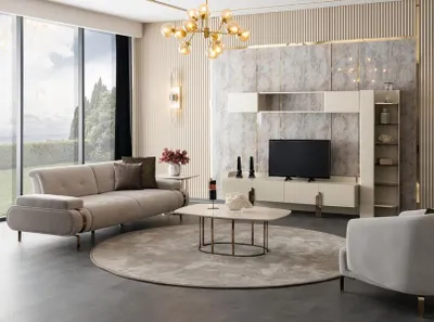 Image de Wohnzimmer Sofa 3 Sitzer Couchtisch Sideboard Wandschrank Bücherregal