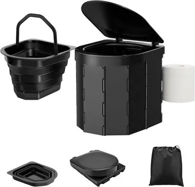 Immagine prodotto di WC da campeggio portatile per adulti, igienico, pieghevole, nero