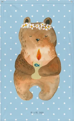 Produktbild von Mr. & Mrs. Panda Wandteppich Bär Kommunion - Blau Pastell - Geschenk, Boho, Gottes Segen, Taufkerze, Teddy, Textil Wandbild, Katholisch, Gobelin, Wandschmuck
