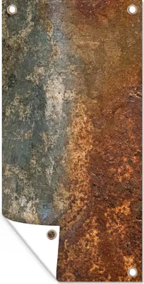 Produktbild von MuchoWow® 40x80 cm Outdoor-Poster Gartendeko Sichtschutz Garten Poster für den Garten  Stahl - Rost - Alt - Orange - Grau - Muster - Abstrakt