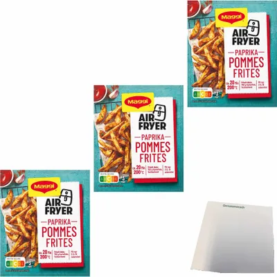 Produktbild von Maggi Air Fryer Paprika Pommes Frites Fix Gewürzmischung 3er Pack (3x34g Packung) + usy Block