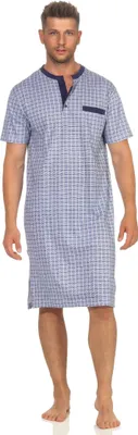 Produktbild von Herren Nachthemd kurzarm in eleganter Karo Optik - auch in Übergrössen bis Gr. 70 ; marine , 48